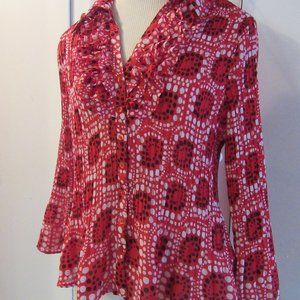 Allison Taylor Vibrant Red and White Patterned Blouse